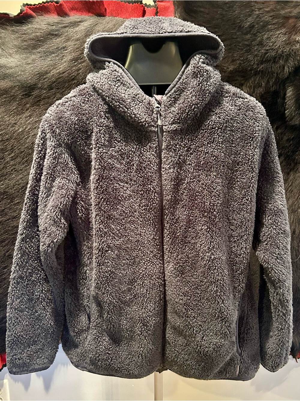 Eddie Bauer Navy Plush Sherpa Hooded Zip-Up Jacket Sz XL